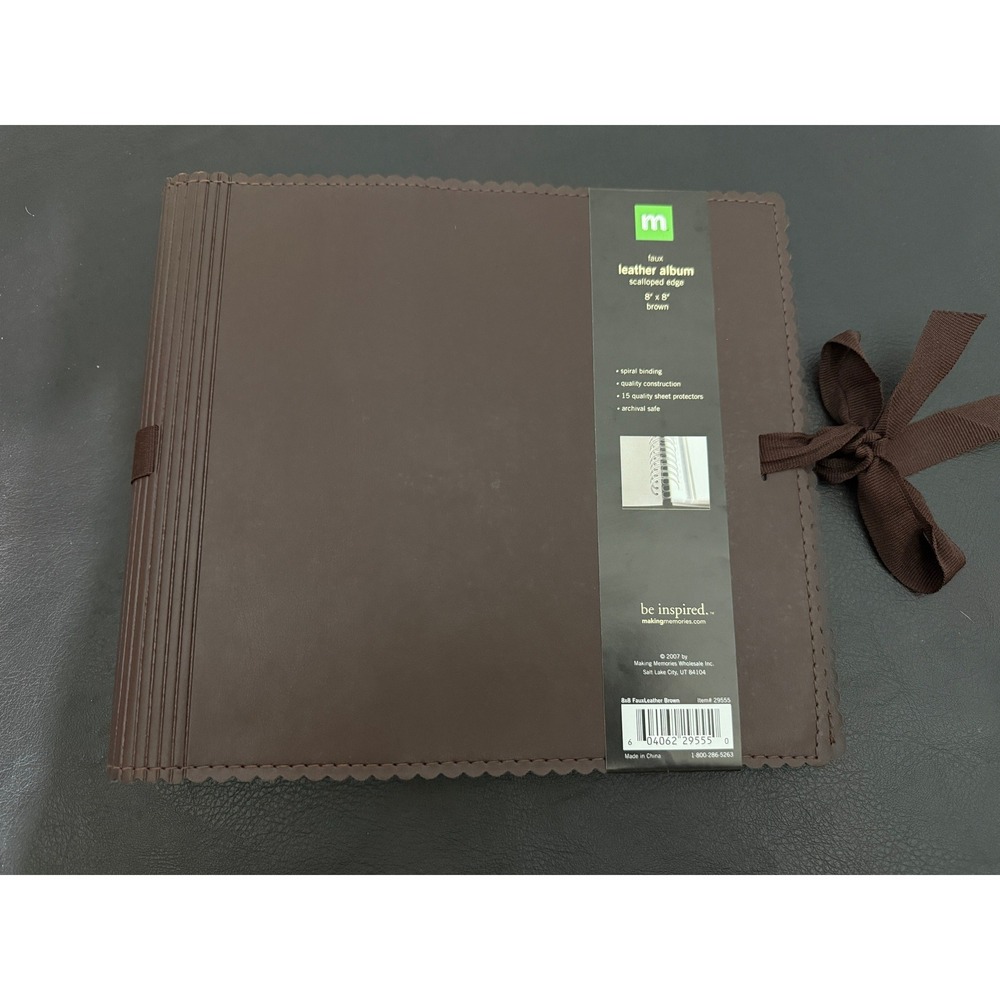 Making Memories Brown Faux Leather 8x8 Scalloped Edge Spiral Photo Album 29555